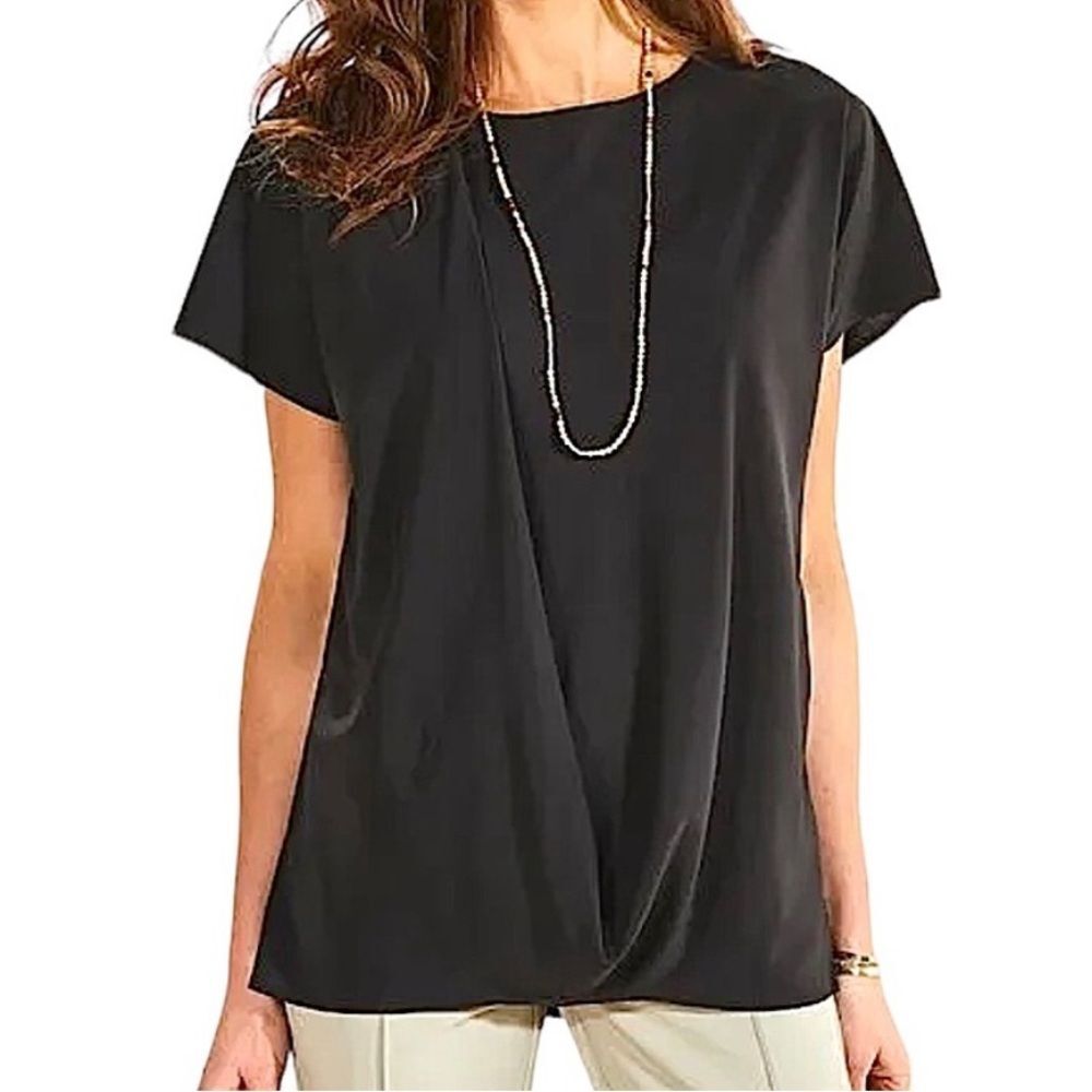 NWT Soft Surroundings Black tee short sleeve Large (14-16) travel closet staple